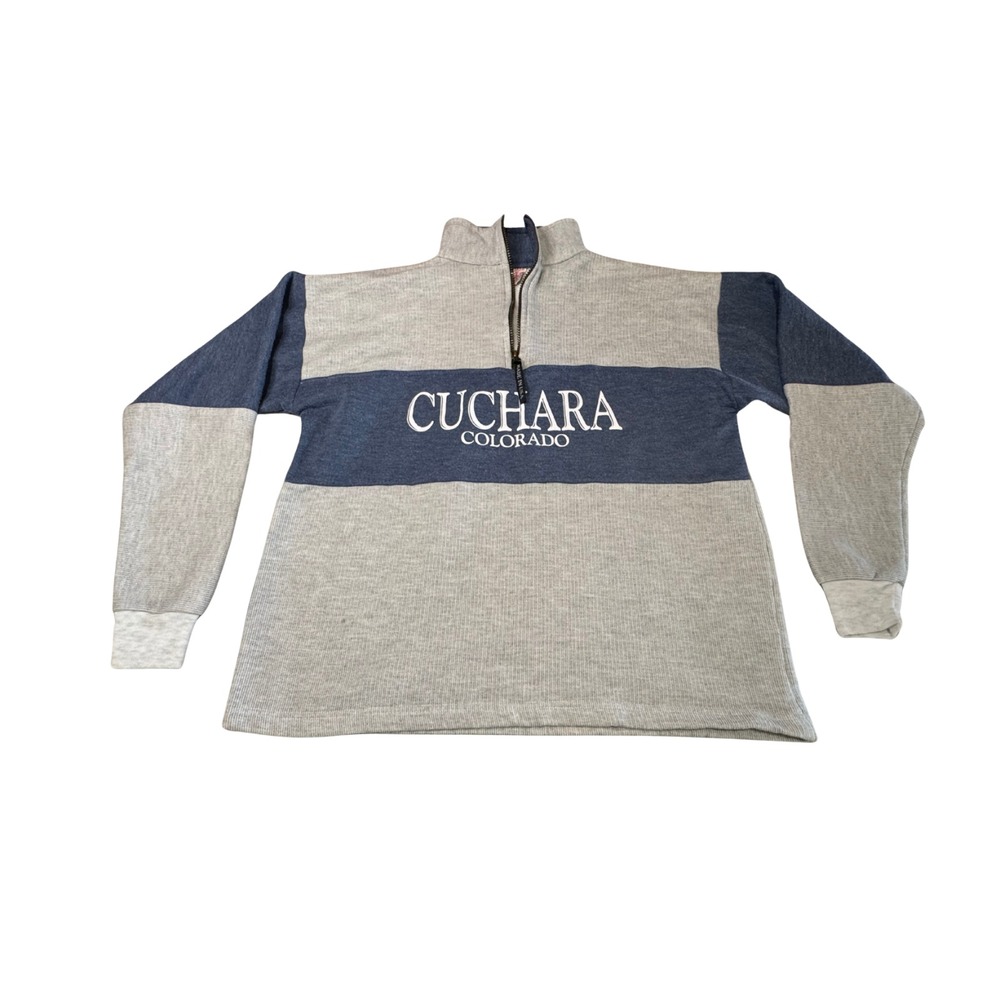 Made In U.S.A. Cuchara Colorado Men's 1/4 Zip‎ Pullover Grey & Navy Blue